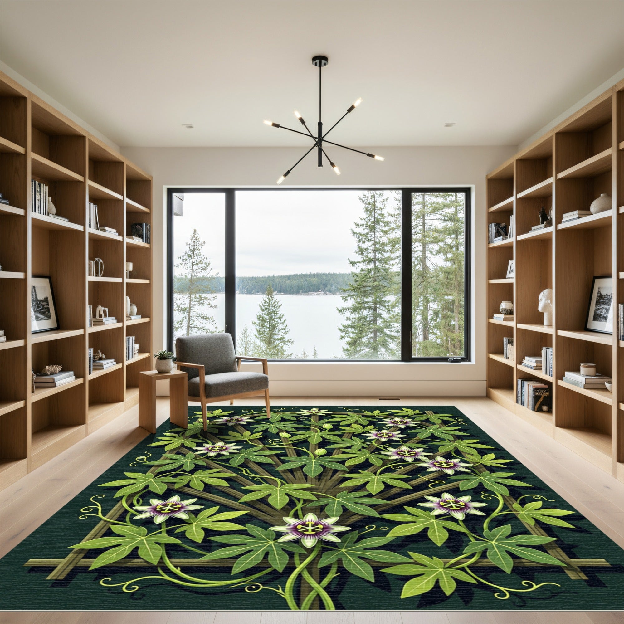 Botanical Passion Flower Forest Green Trellis Rug