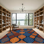 Ornate Navy and Copper Damask Medallion Rug