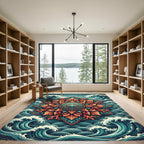 Ornate Coral Mandala with Ocean Waves Rug