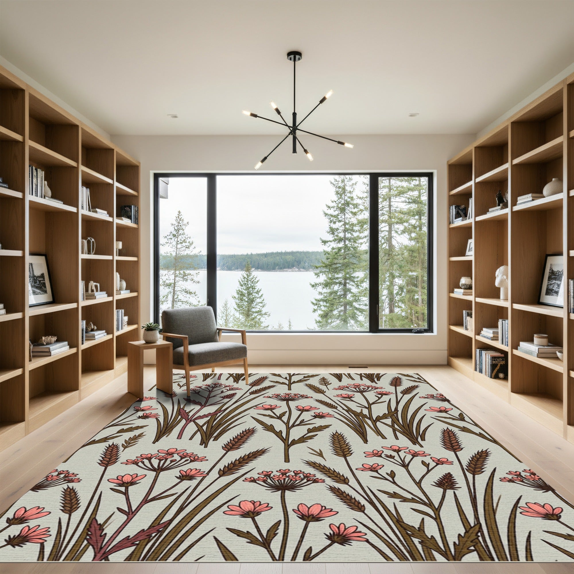Coral Wildflower Meadow Grass Rug