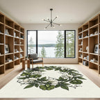 Botanical Green White Sweet Pea Wreath Rug