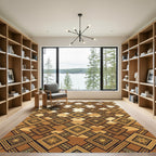 Golden Brown Medallion Diamond Rug