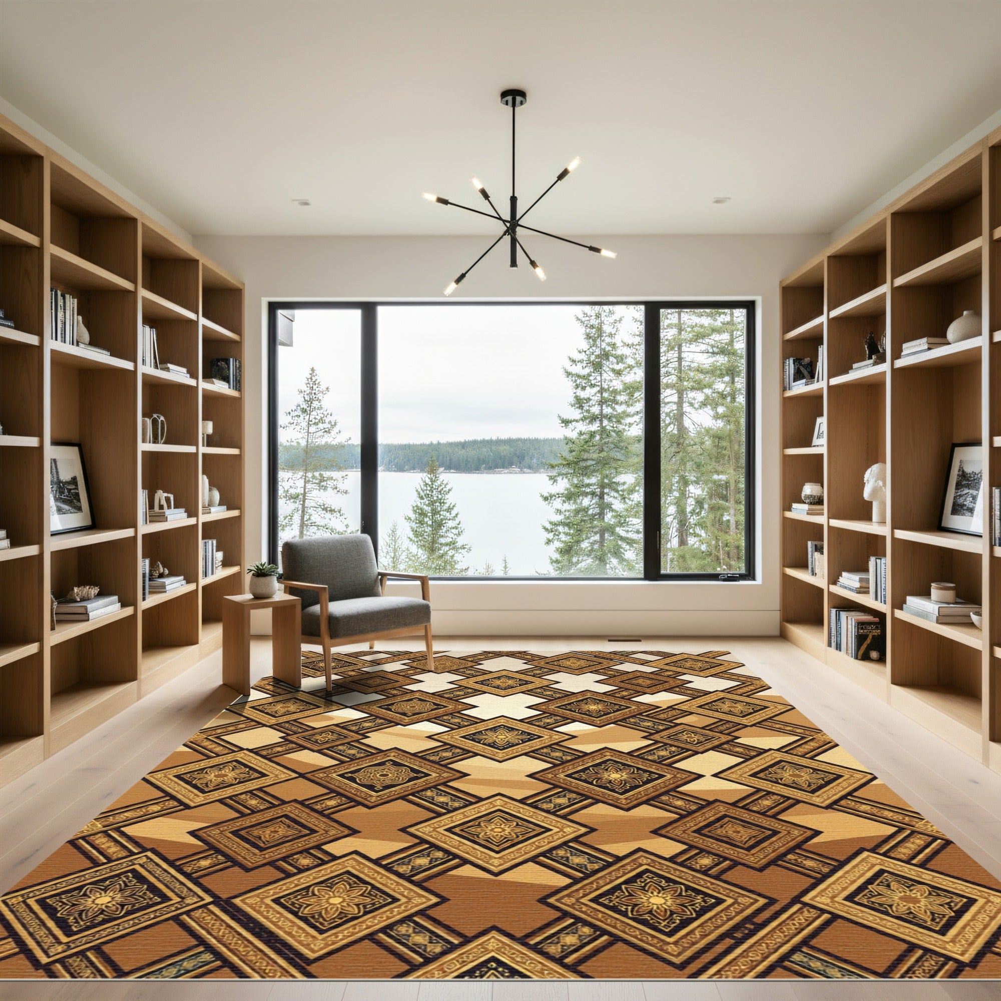 Golden Brown Medallion Diamond Rug