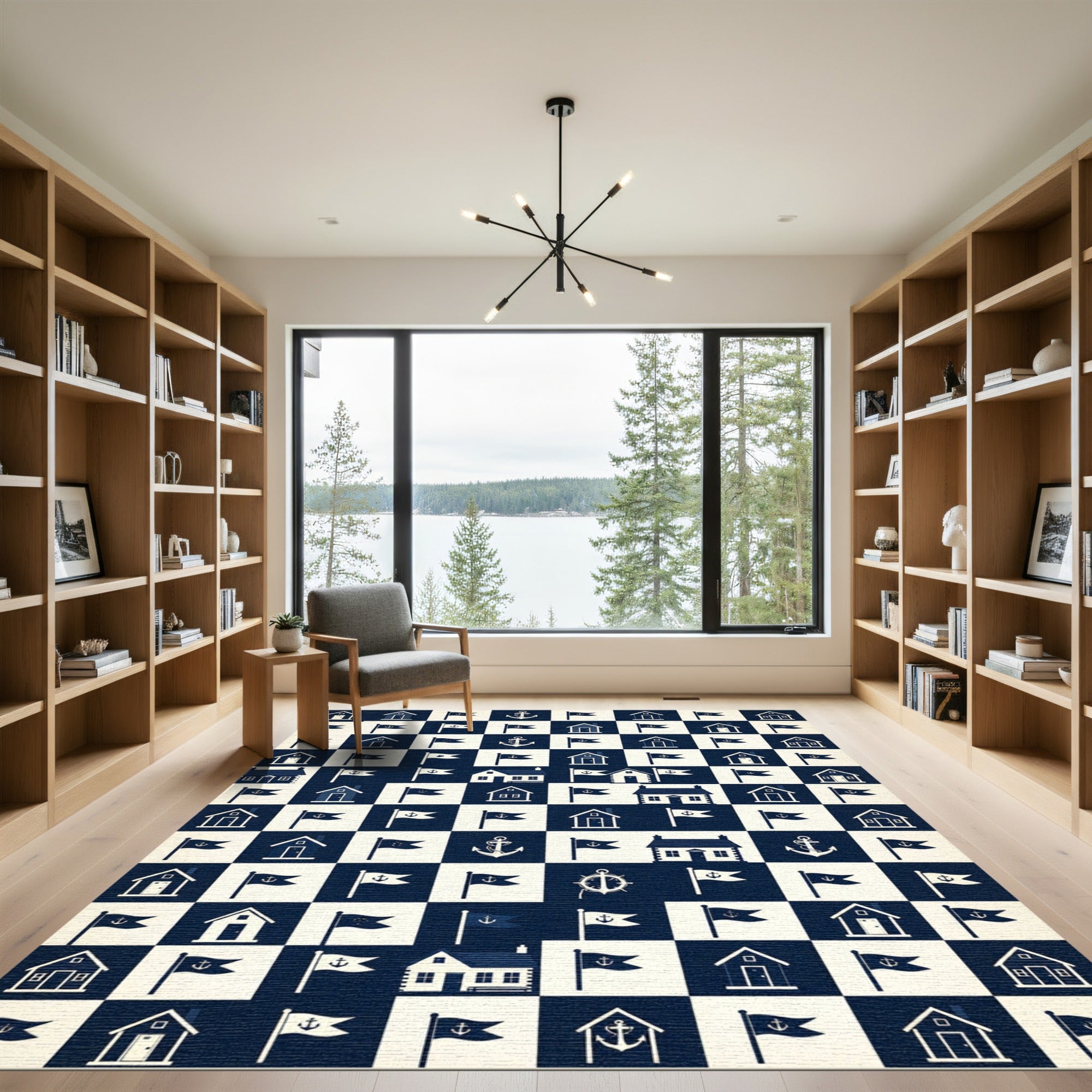 Nautical Houses and Flags Checkerboard Rug