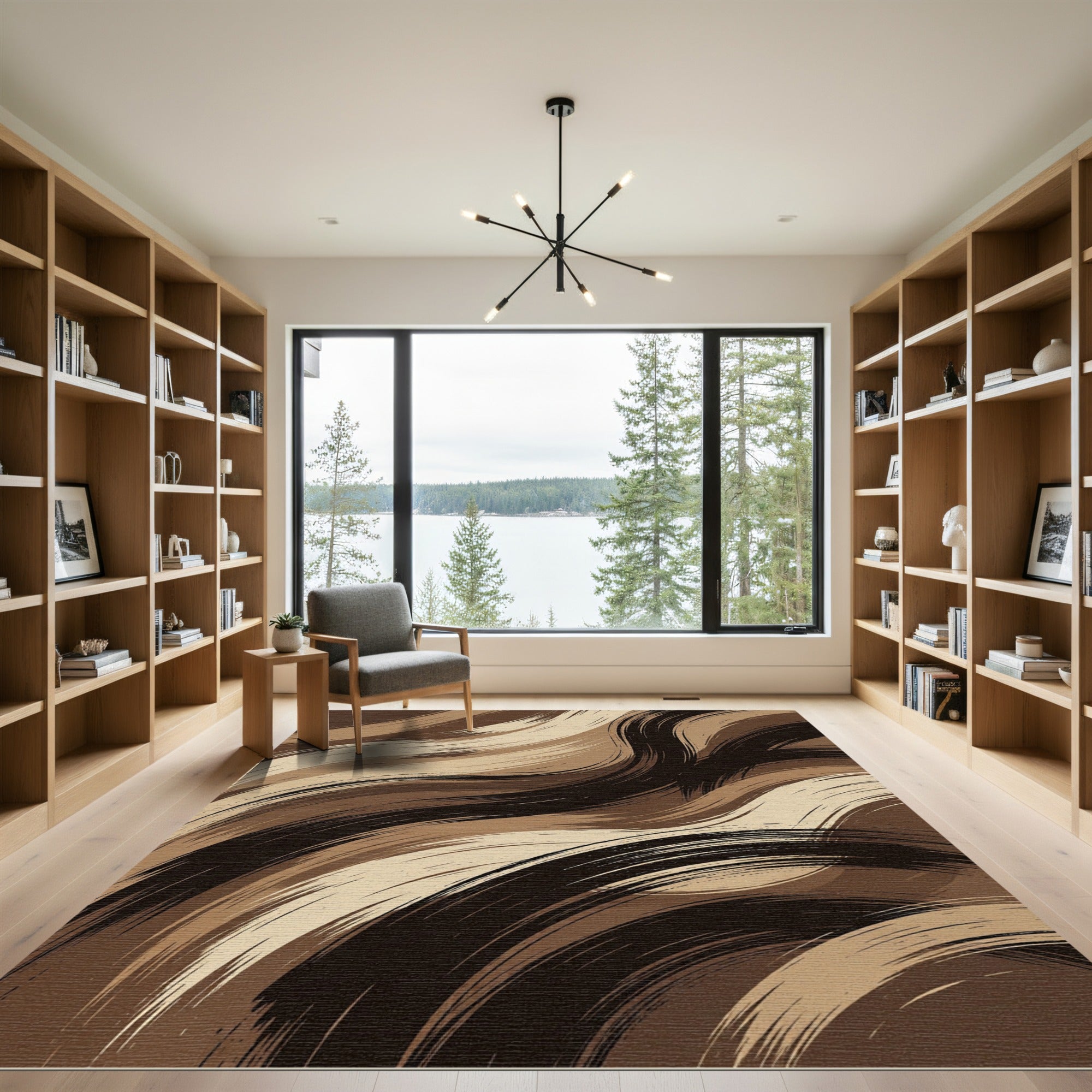 Earthy Swirl Abstract Brushstroke Rug