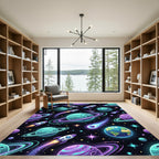Vibrant Neon Galactic Planet Space Rug