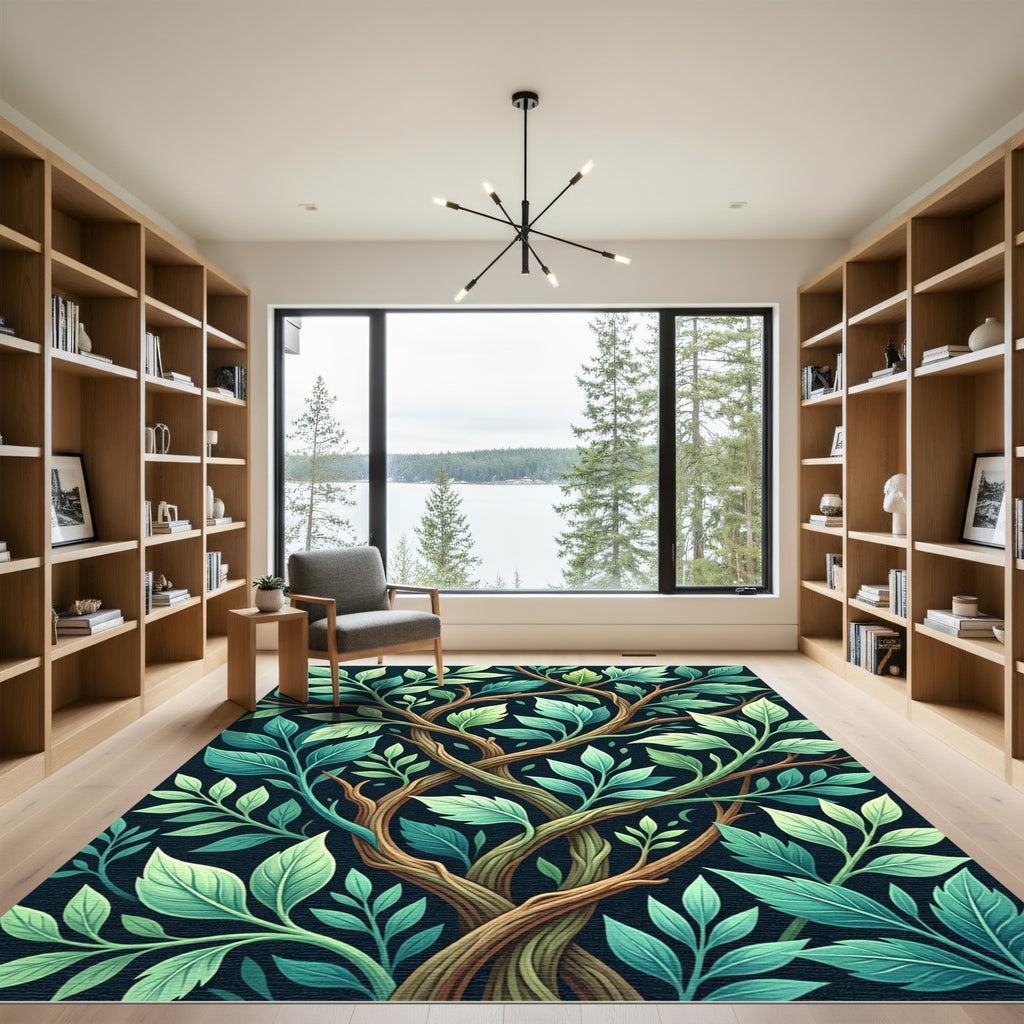 Verdant Twisting Branches Leafy Garland Rug