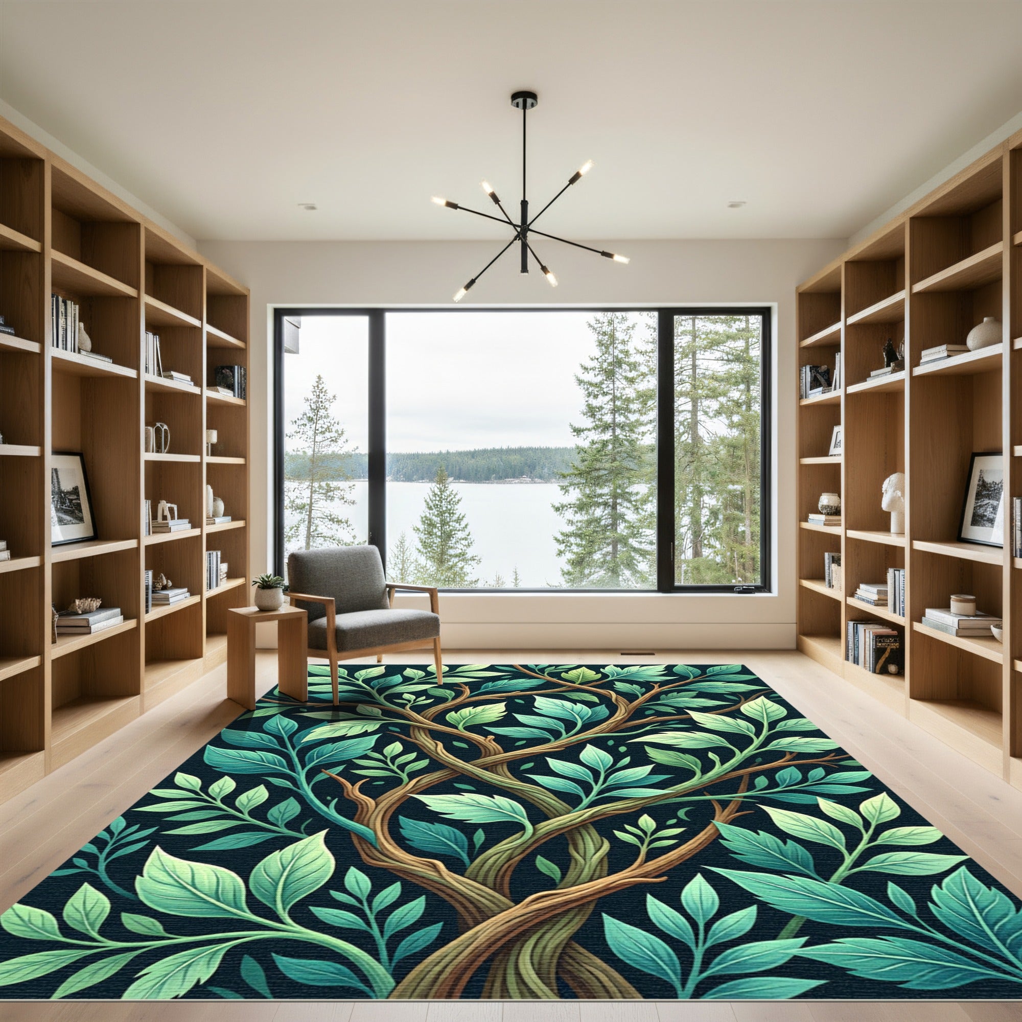 Verdant Twisting Branches Leafy Garland Rug