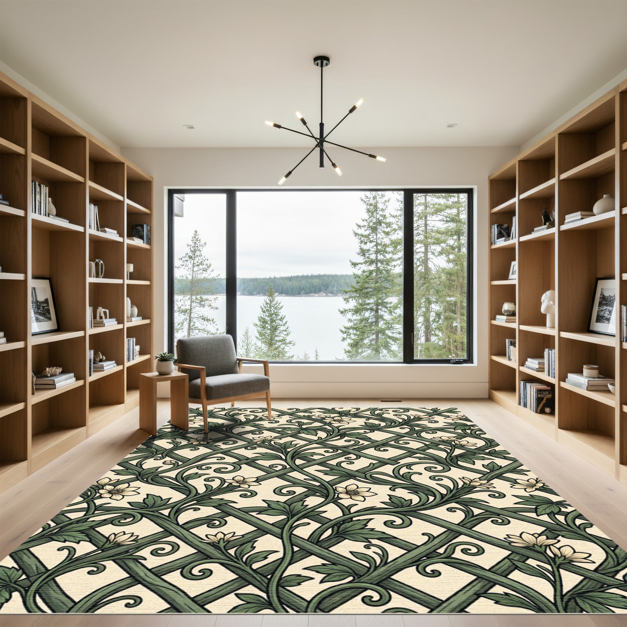 Sage Green Trellis Floral Vine Wallpaper Rug