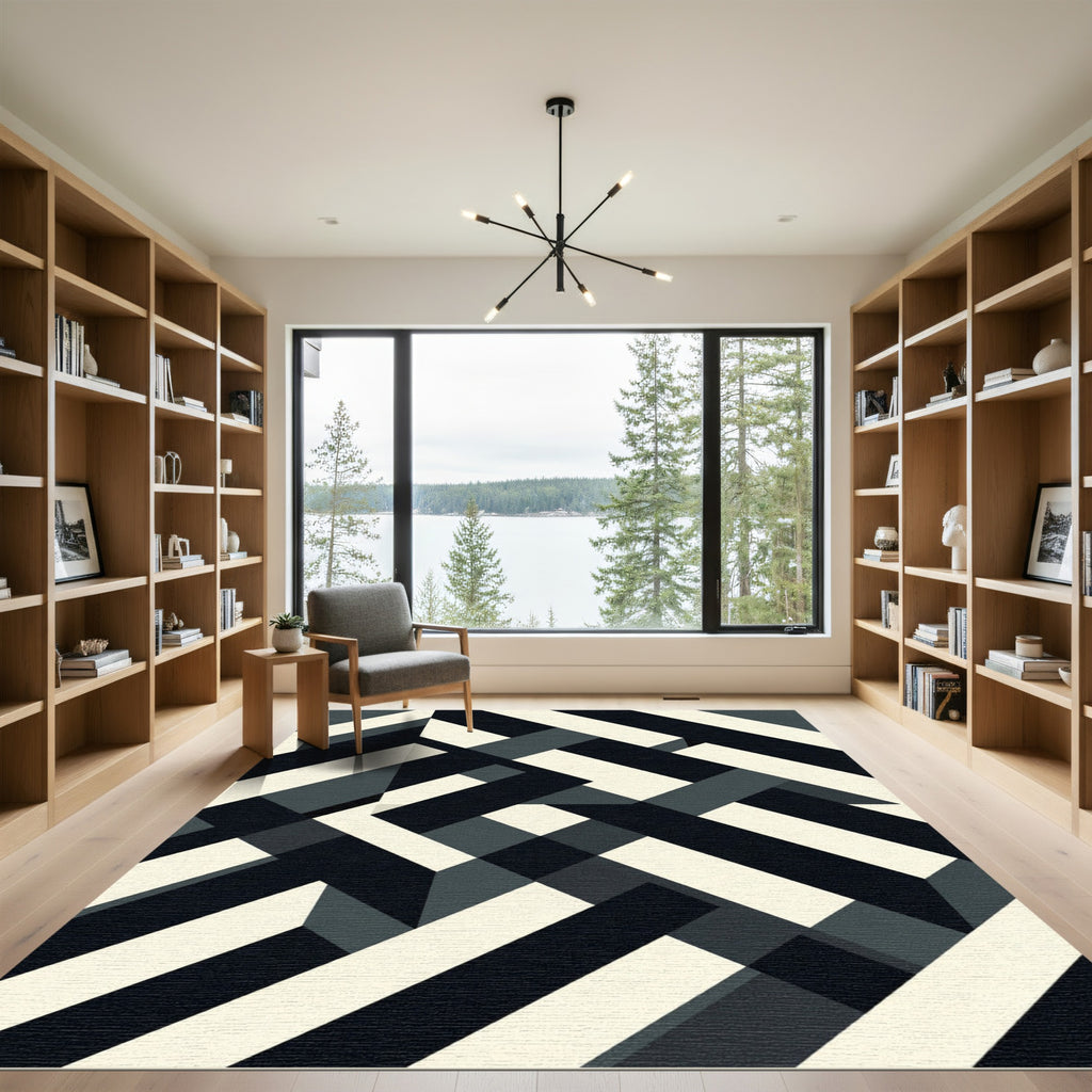 Monochromatic Geometric Intersecting Linear Art Rug