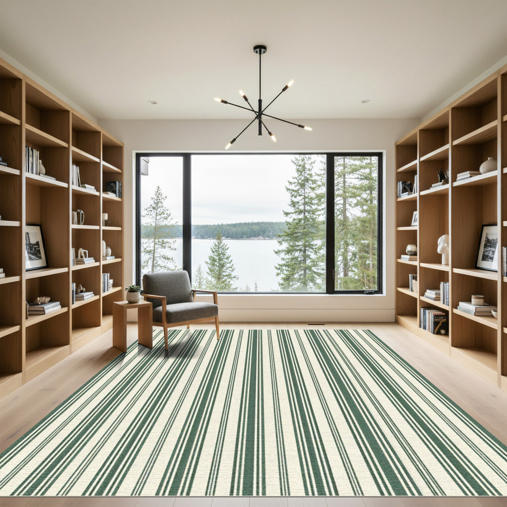 Classic Forest Green Pinstripe Ticking Rug