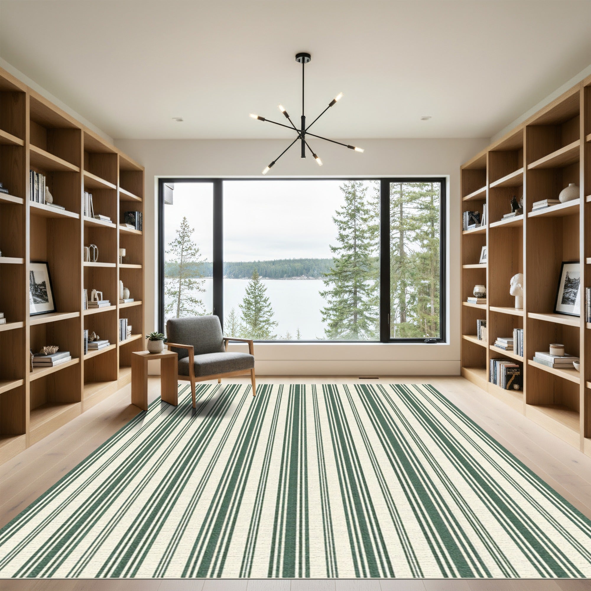 Classic Forest Green Pinstripe Ticking Rug