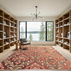Coral Pink Ornate Scroll Medallion Rug