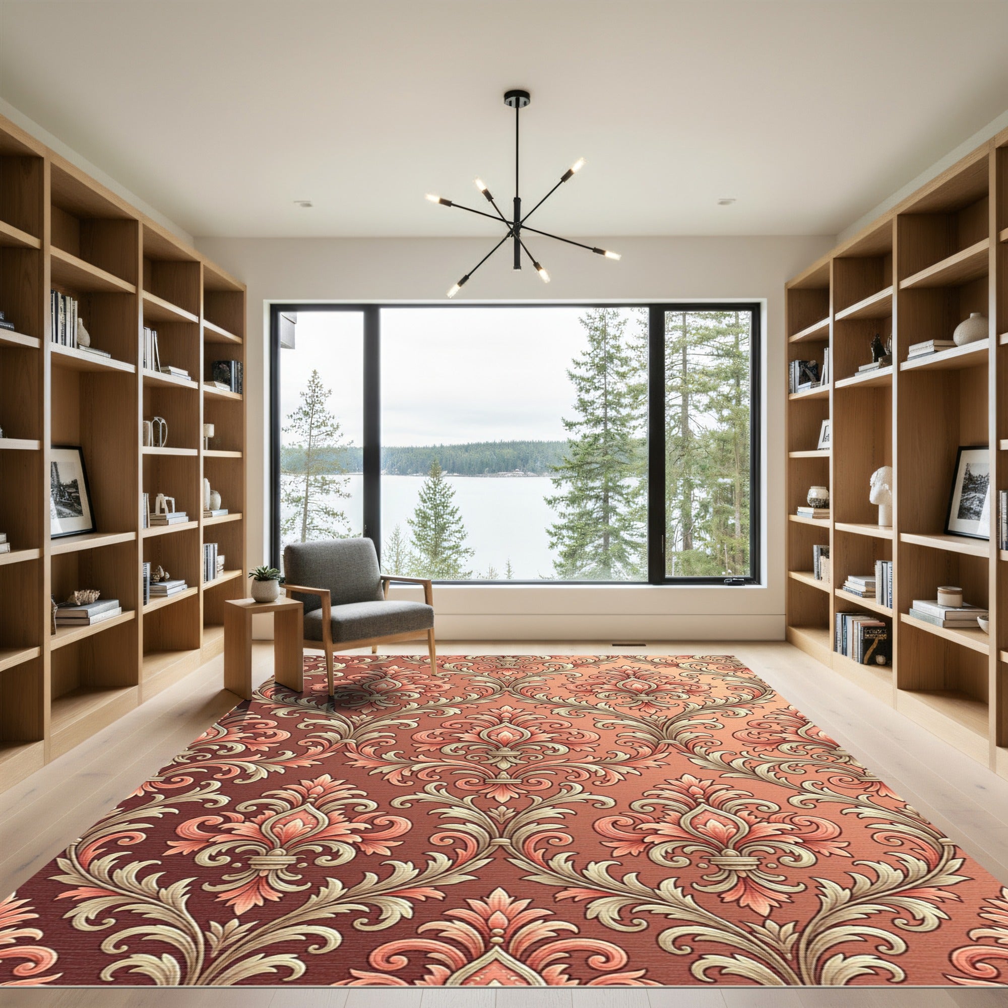 Coral Pink Ornate Scroll Medallion Rug