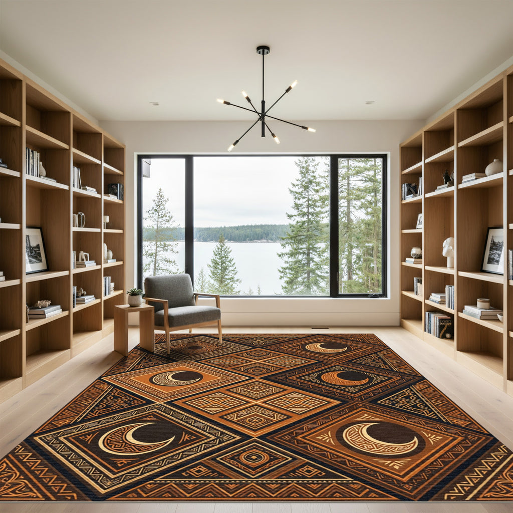 Golden Earthy Moon Diamond Composition Rug