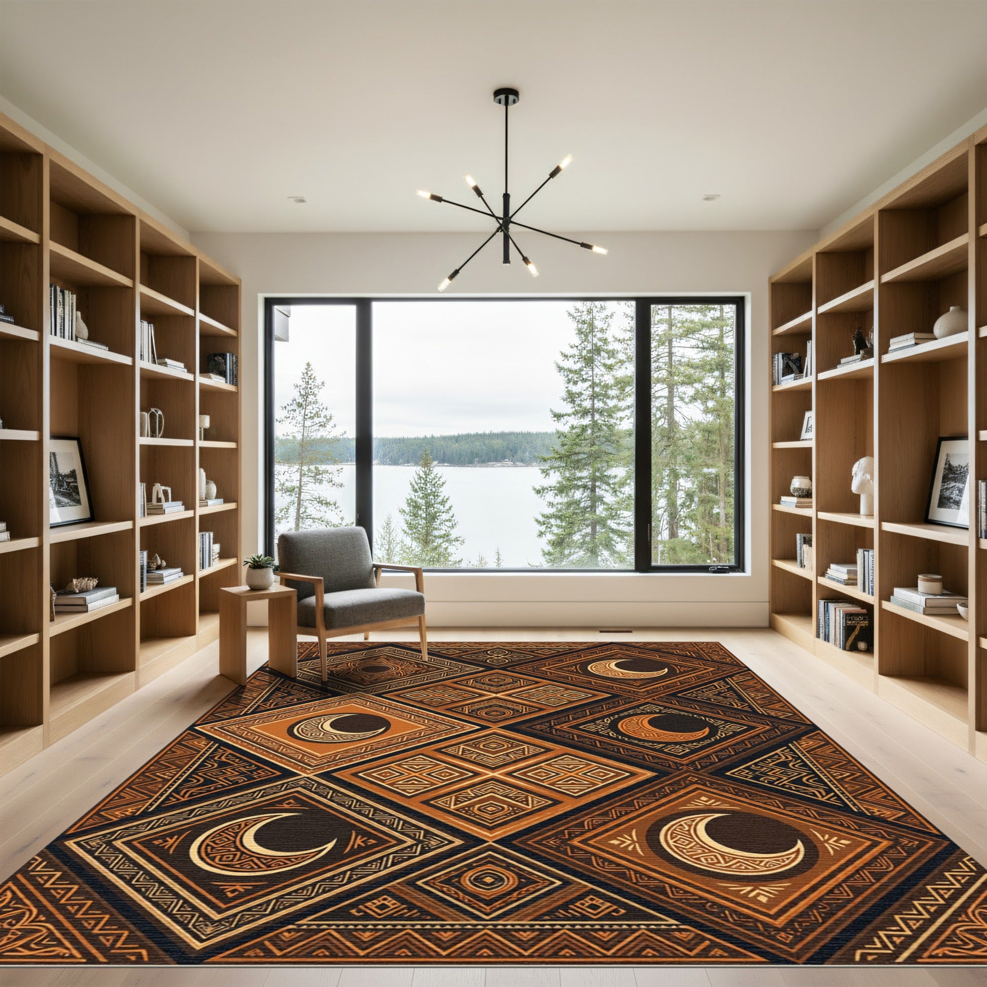 Golden Earthy Moon Diamond Composition Rug