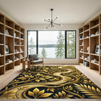 Elegant Golden Vine Foliage Swirls Rug