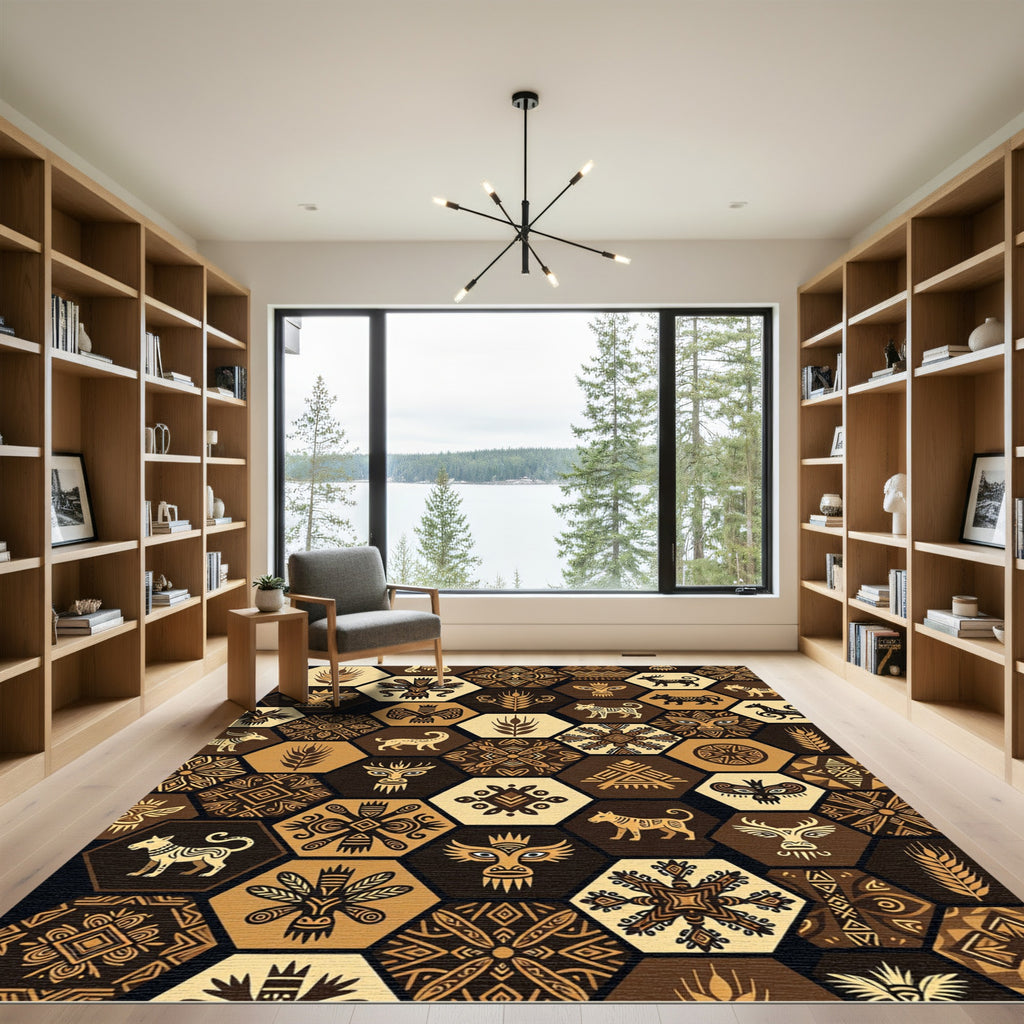 Earthy Tribal Hexagon Animal Earth Tone Rug