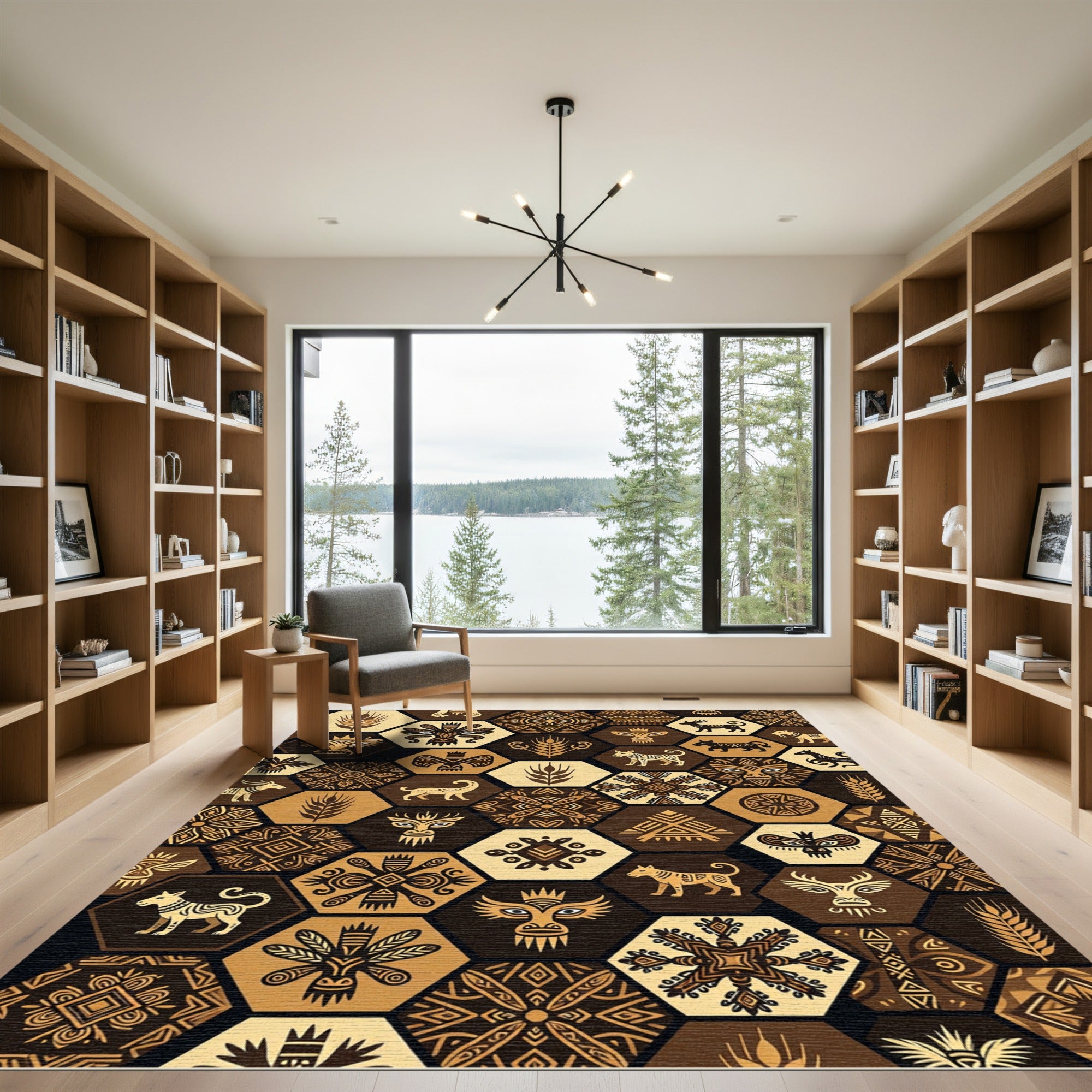 Earthy Tribal Hexagon Animal Earth Tone Rug