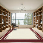 Crimson Layered Geometric Border Rug