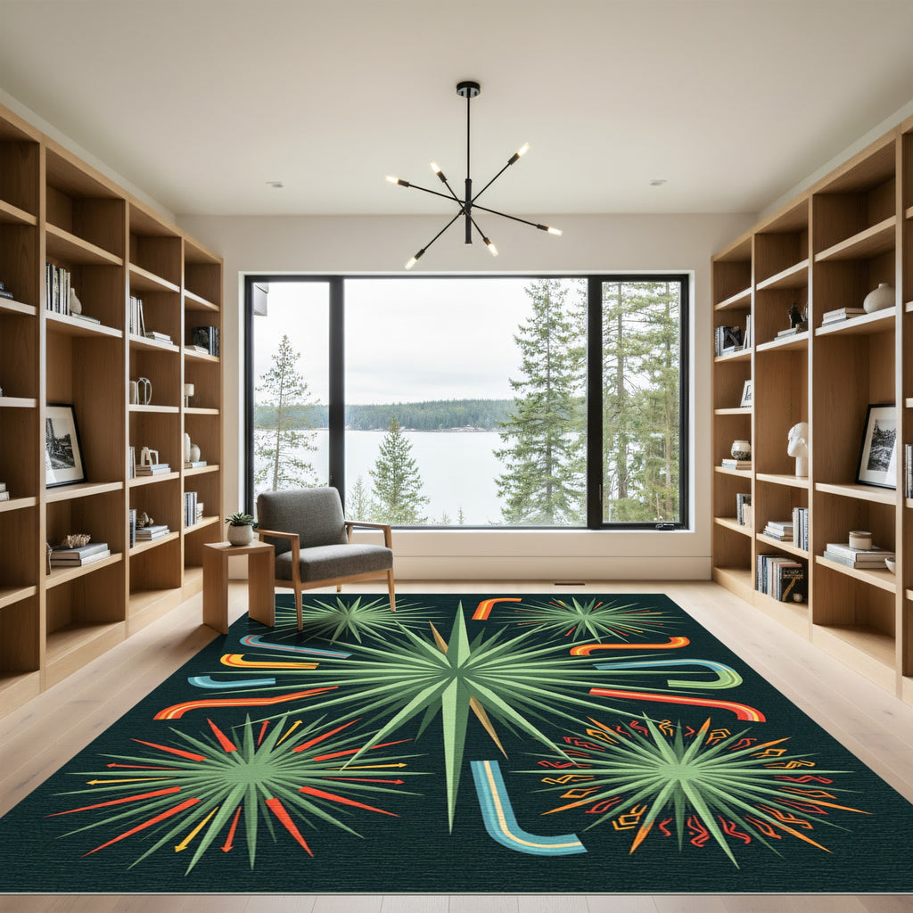 Mid-Century Retro Burst Sun Ray Art Rug