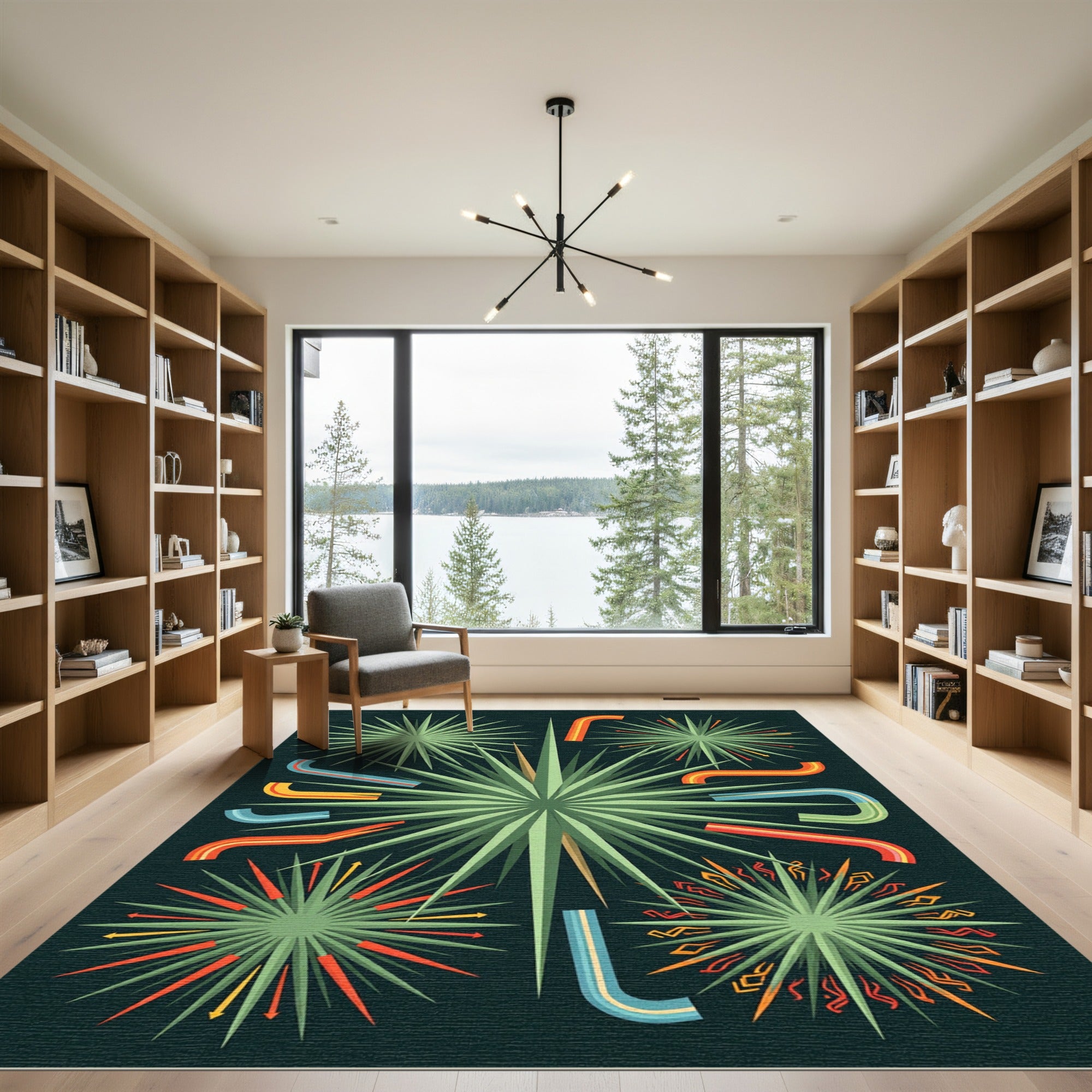 Mid-Century Retro Burst Sun Ray Art Rug