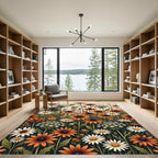 Meadow Wildflower Botanical Orange White Floral Rug