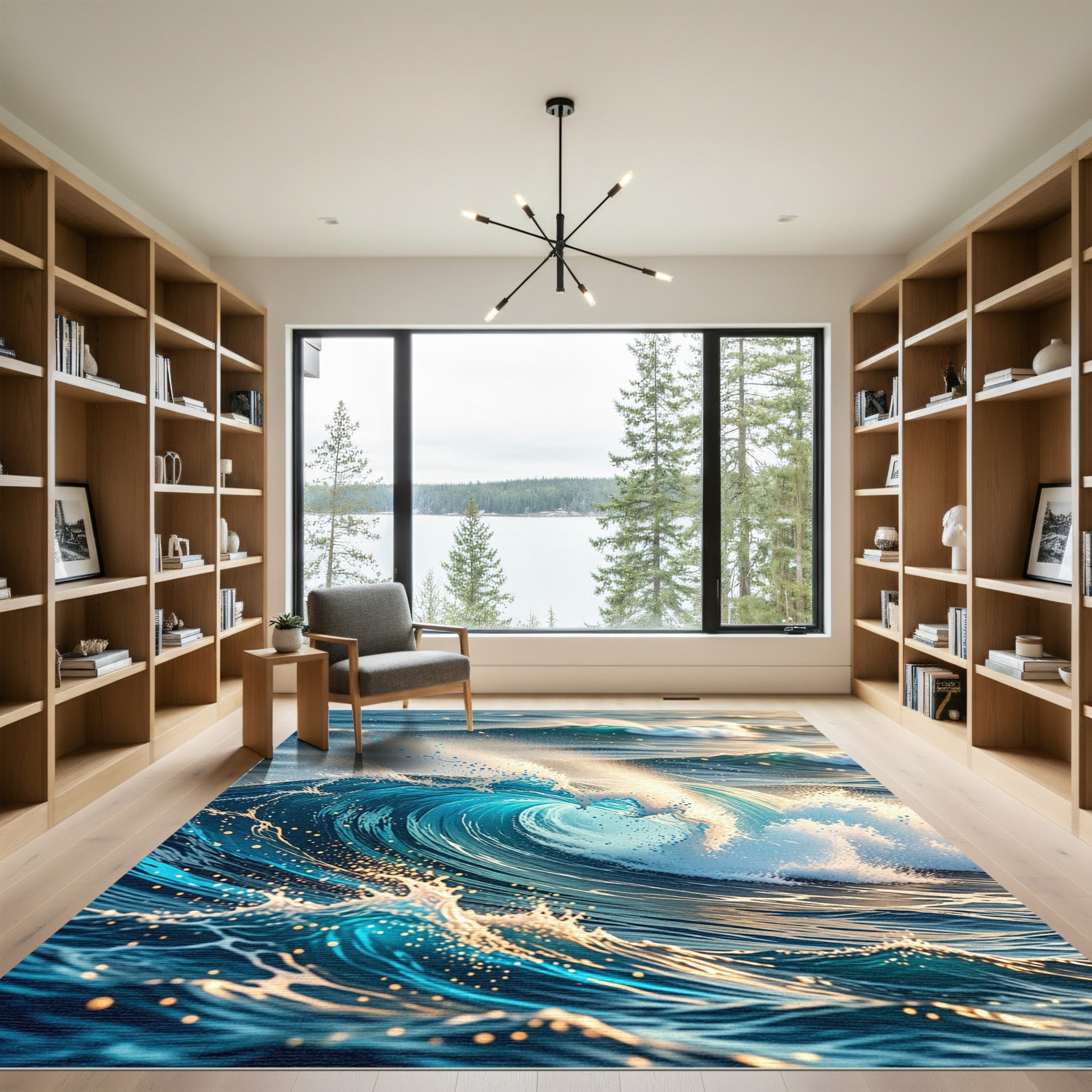 Dynamic Ocean Wave Swirl Abstract Art Rug
