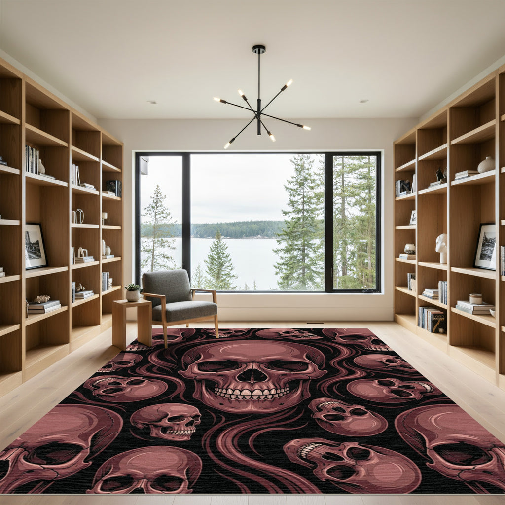 Eerie Crimson Skull Wave Art Rug