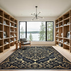Ornate Golden Filigree Charcoal Damask Rug