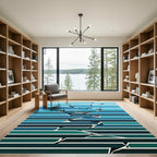 Deep Teal Blue Gradient Shattered Lines Rug