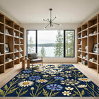 Navy Meadow Cornflower and Daisy Illustration Rug