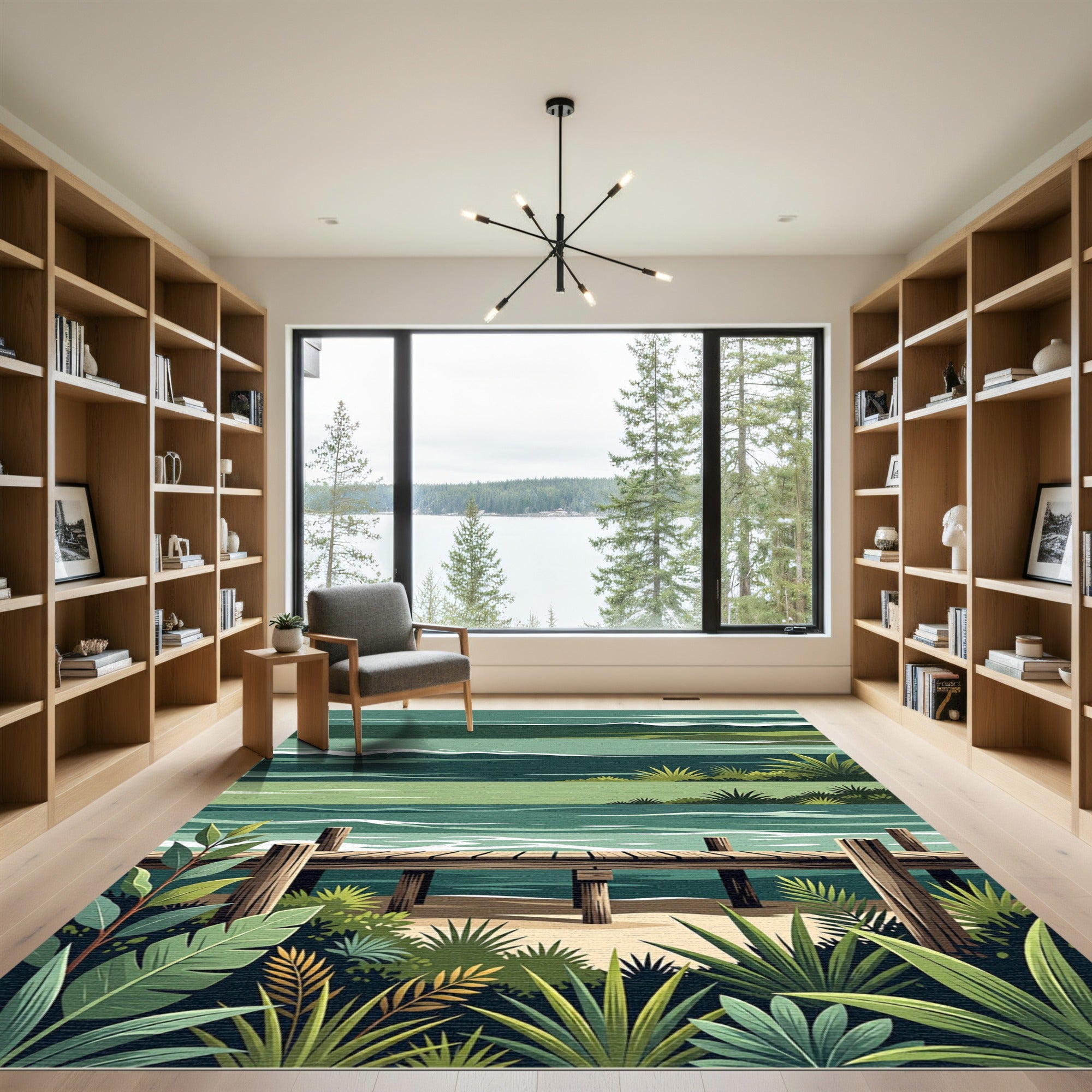 Tropical Dock Waves Lush Foliage Rug