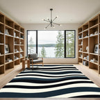 Dark Blue Ivory Wavy Stripes Rug