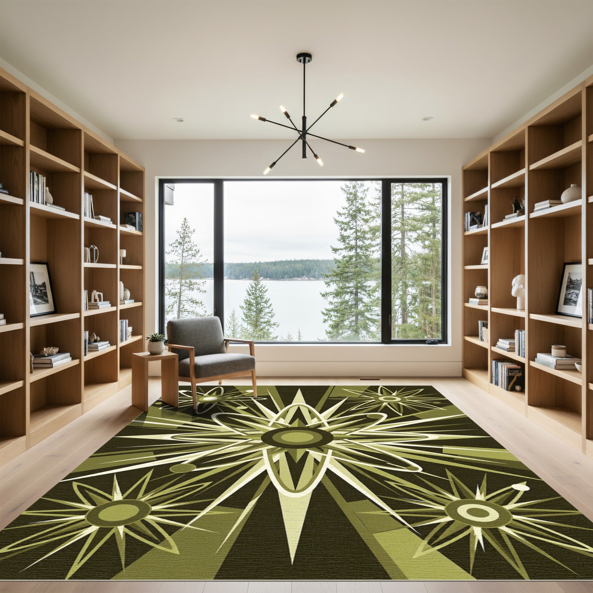 Mid-Century Atomic Olive Starburst Radiance Rug