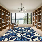 Indigo Botanical Azure Floral Bouquet Rug