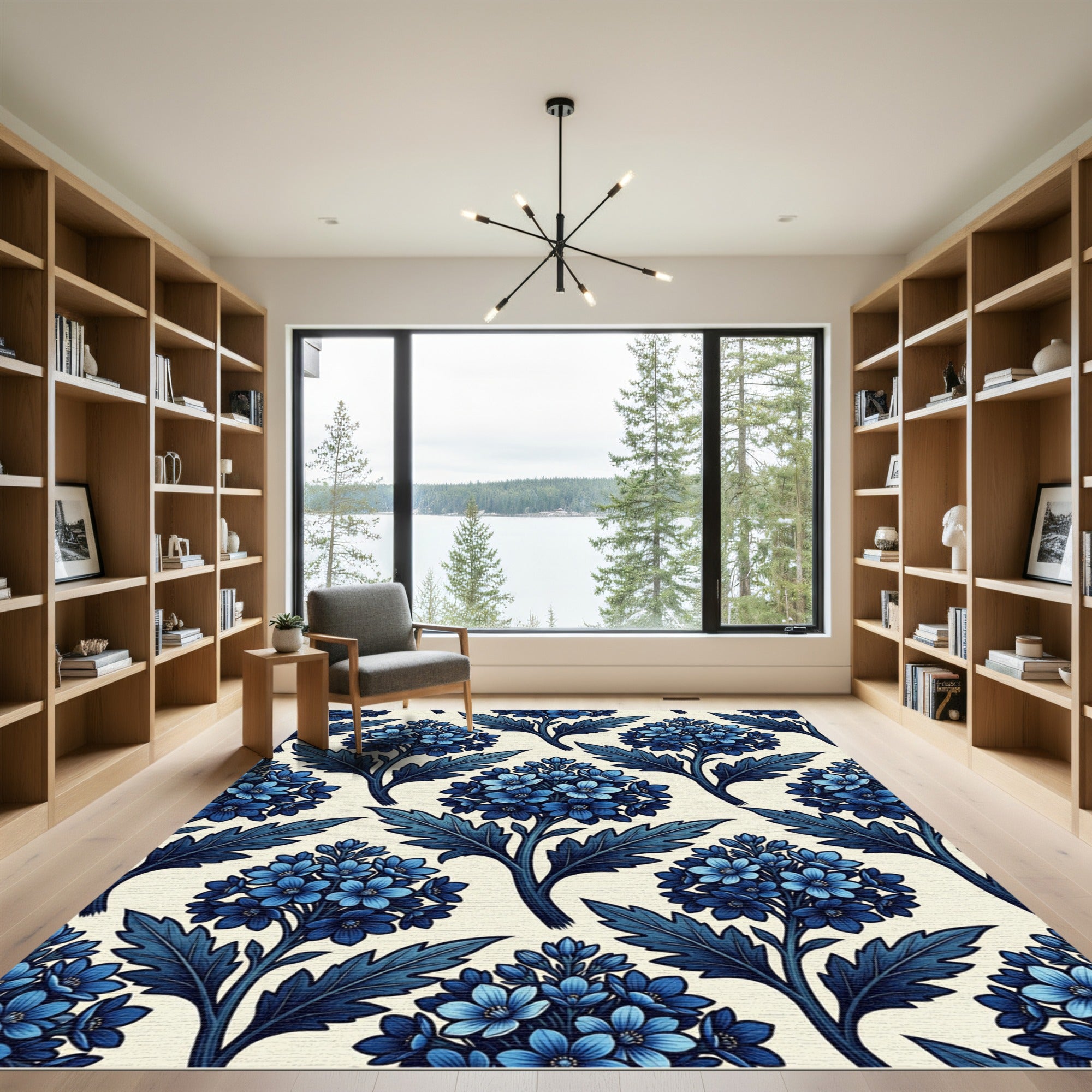Indigo Botanical Azure Floral Bouquet Rug