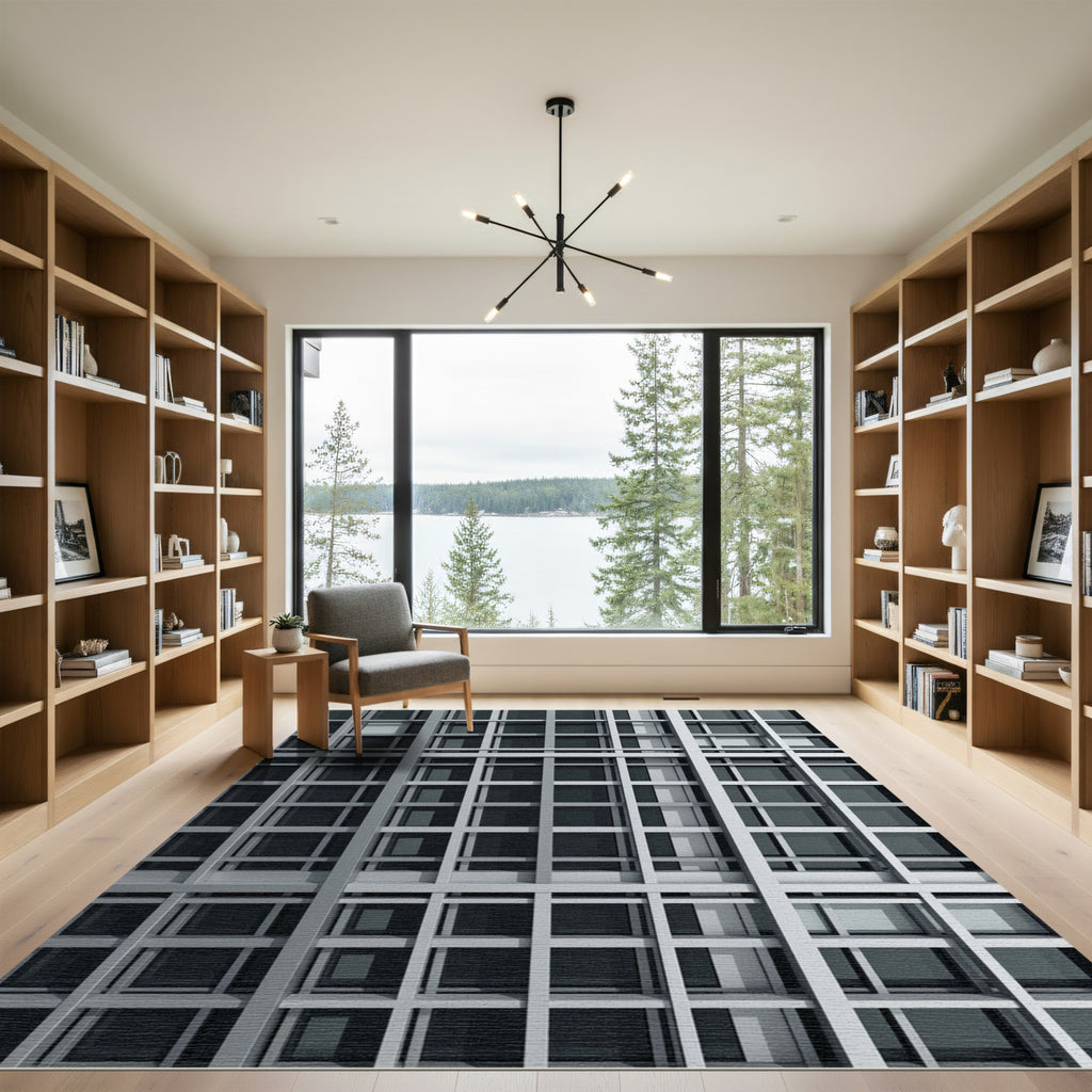 Modern Monochrome Grid Architectural Sculpture Rug