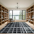 Modern Monochrome Grid Architectural Sculpture Rug