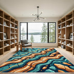 Teal Orange Cracked Earth Wave Rug