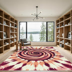Swirling Burgundy Orange Abstract Spiral Rug