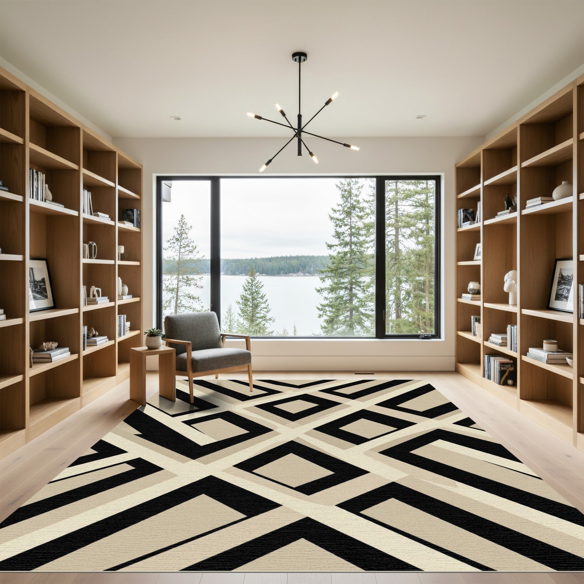 Neutral Geometric Interlocking Lines Rug