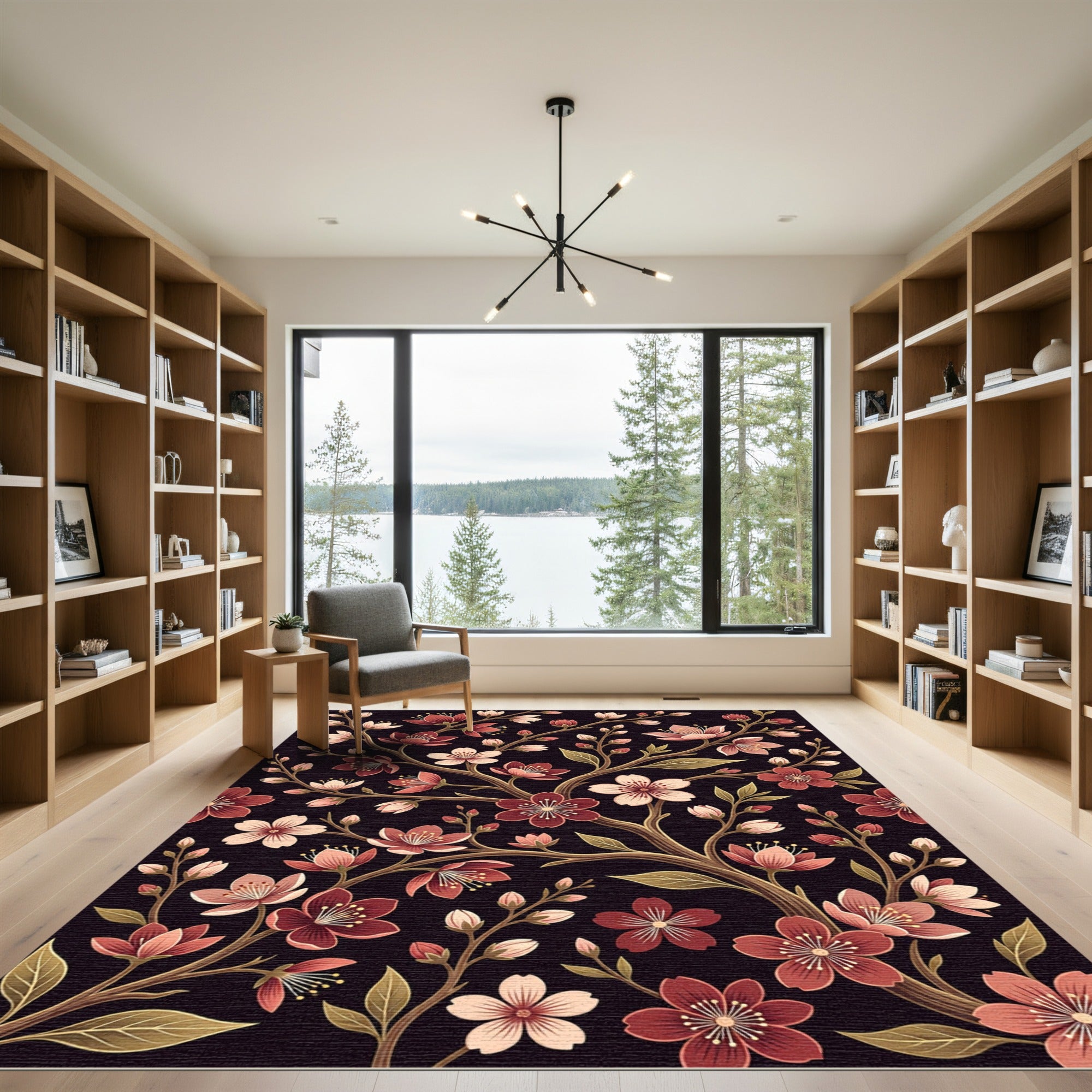 Elegant Dark Cherry Blossom Branches Rug