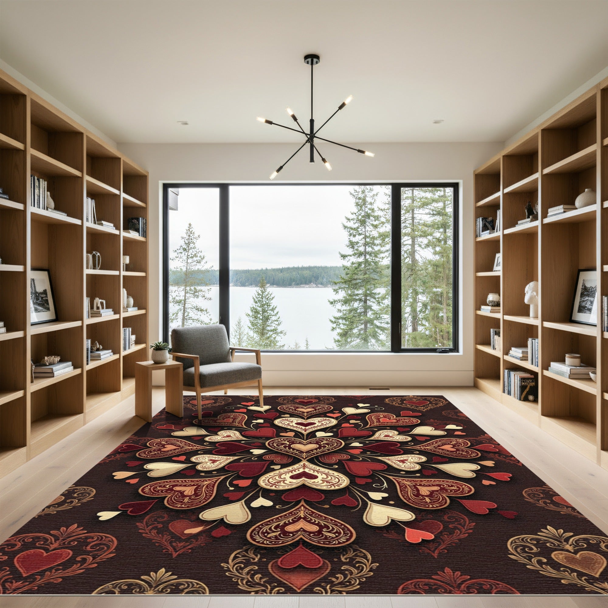 Rich Red Vintage Heart Medallion Rug