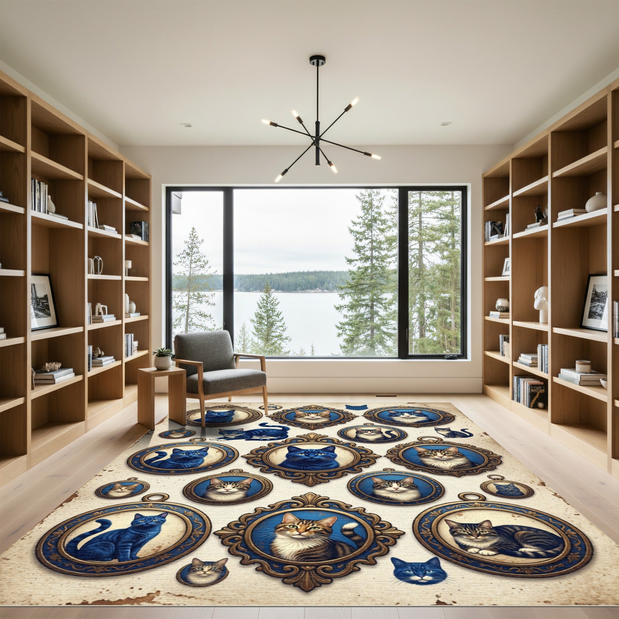 Vintage Blue Feline Portrait Gallery Rug