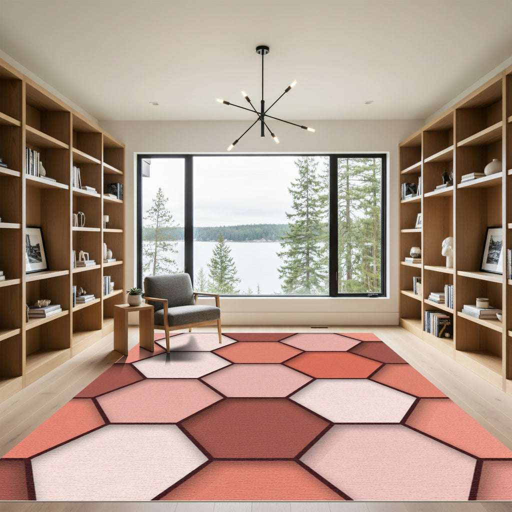 Coral Hexagon Tessellation Rug