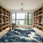 Midnight Blue Tiger Jungle Scene Rug