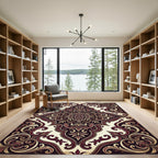 Rich Burgundy Floral Medallion Scroll Rug