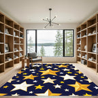 Golden White Stars Dark Blue Rug