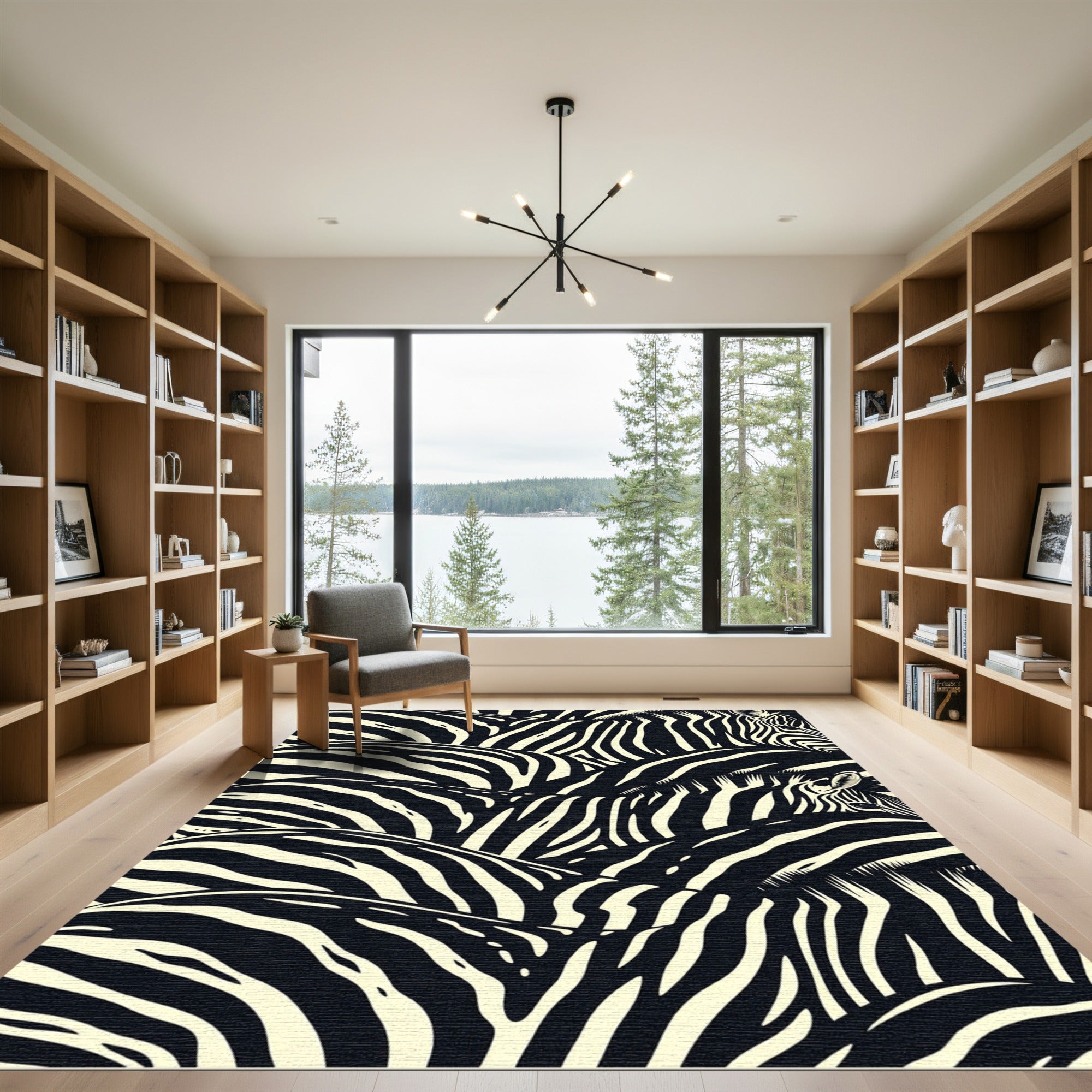 Black and Cream Zebra Stripes Field Rug